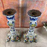 Pair of Desvres earthenware candlesticks