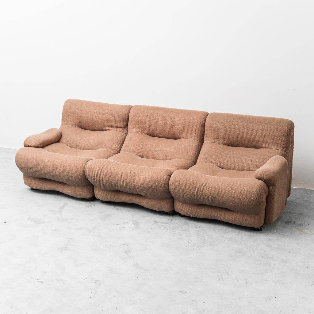 Rezia 3-seater modular vintage sofa by Emilio Guarnacci for 1P, 1970s modernism