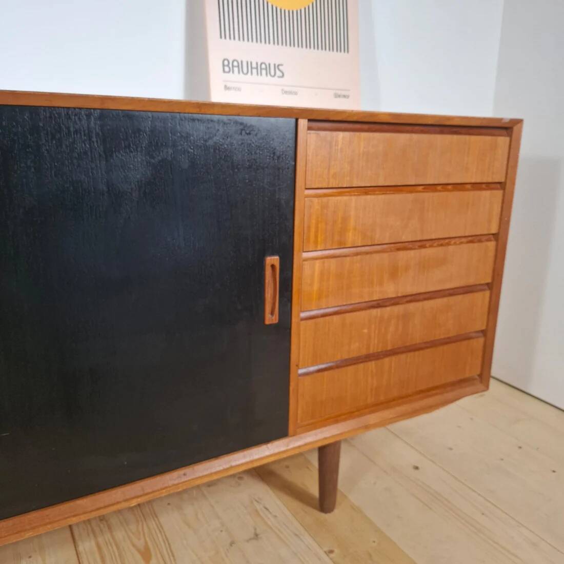 Vintage sideboard with coloured doors – Mid-century modern design, 1960s