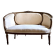 Two-seater basket bench in carved wood and beige mixed fabric, 18th century.