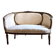 Two-seater basket bench in carved wood and beige mixed fabric, 18th century.