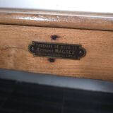 Solid oak workbench with slats signed by Edmond Magrez.