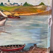 Bateaux au petit port, signé F. Lombard