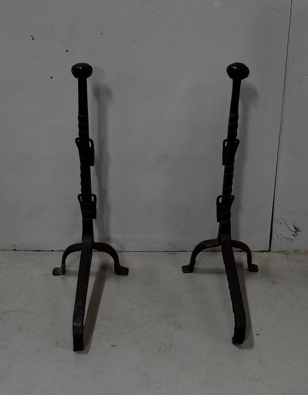 Pair of wrought iron chenets - late nineteenth century