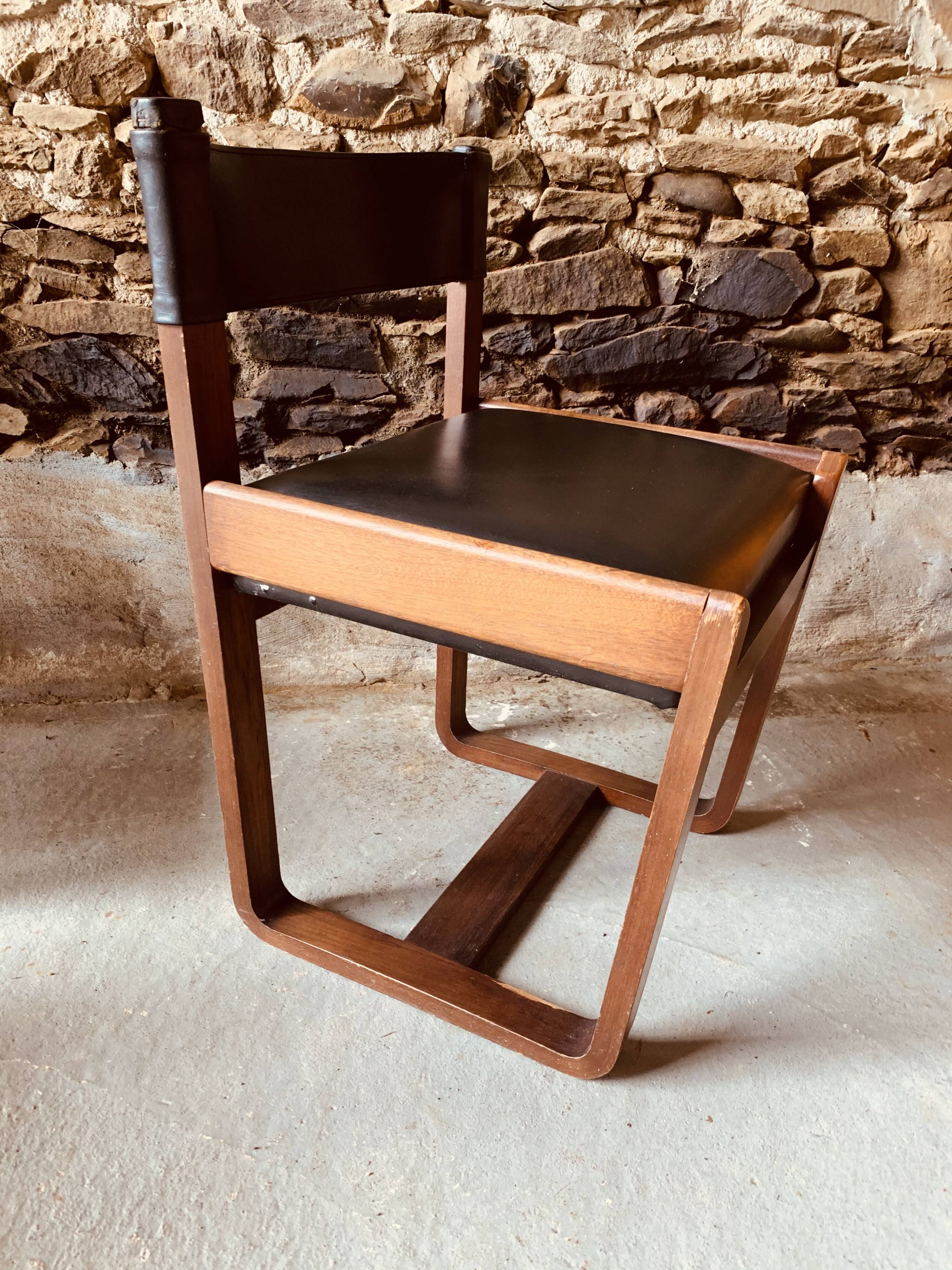 6 black chairs by Gunther Hoffstead for Uniflex - 1960's