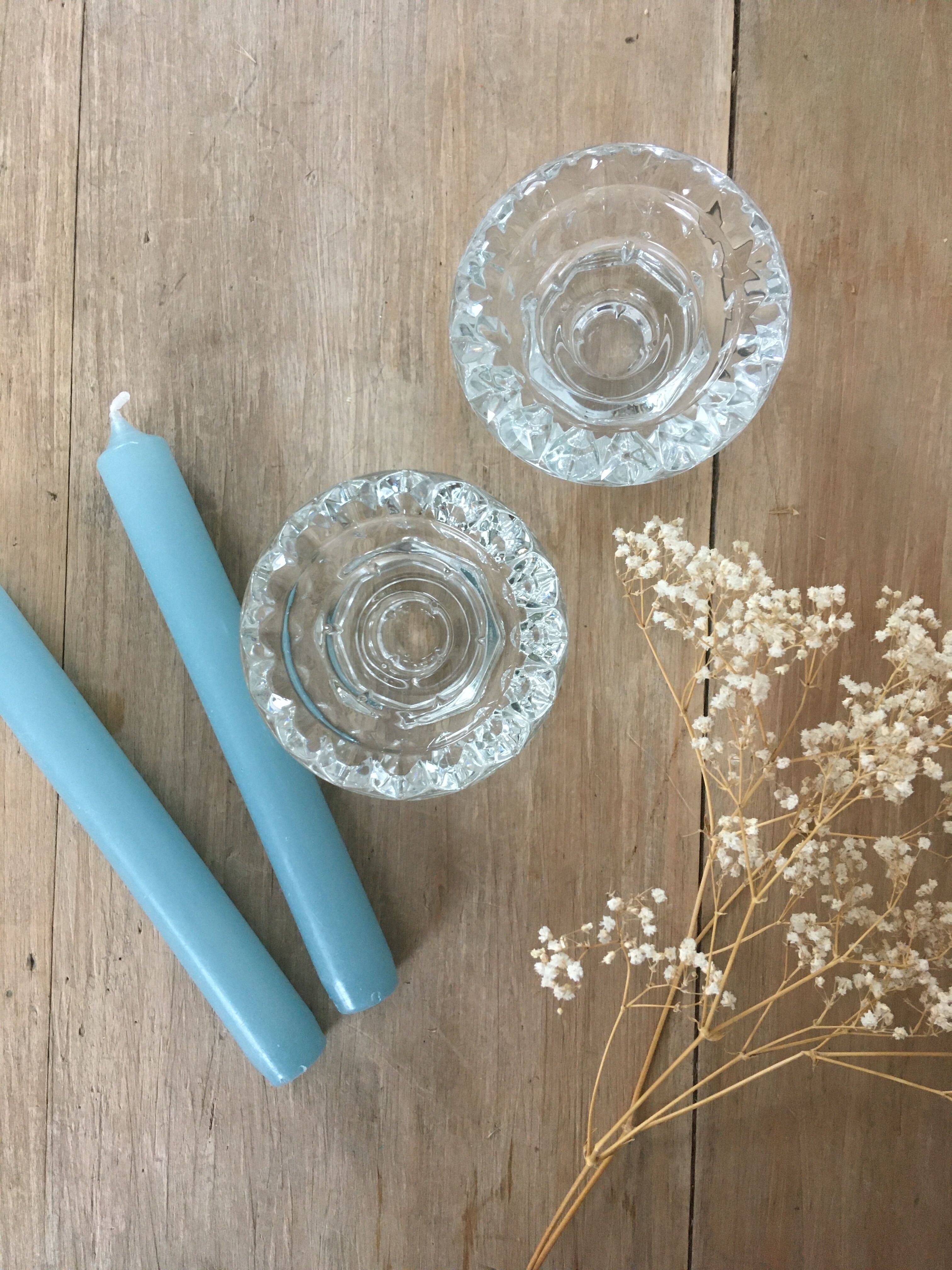 Pair of vintage glass candle holders