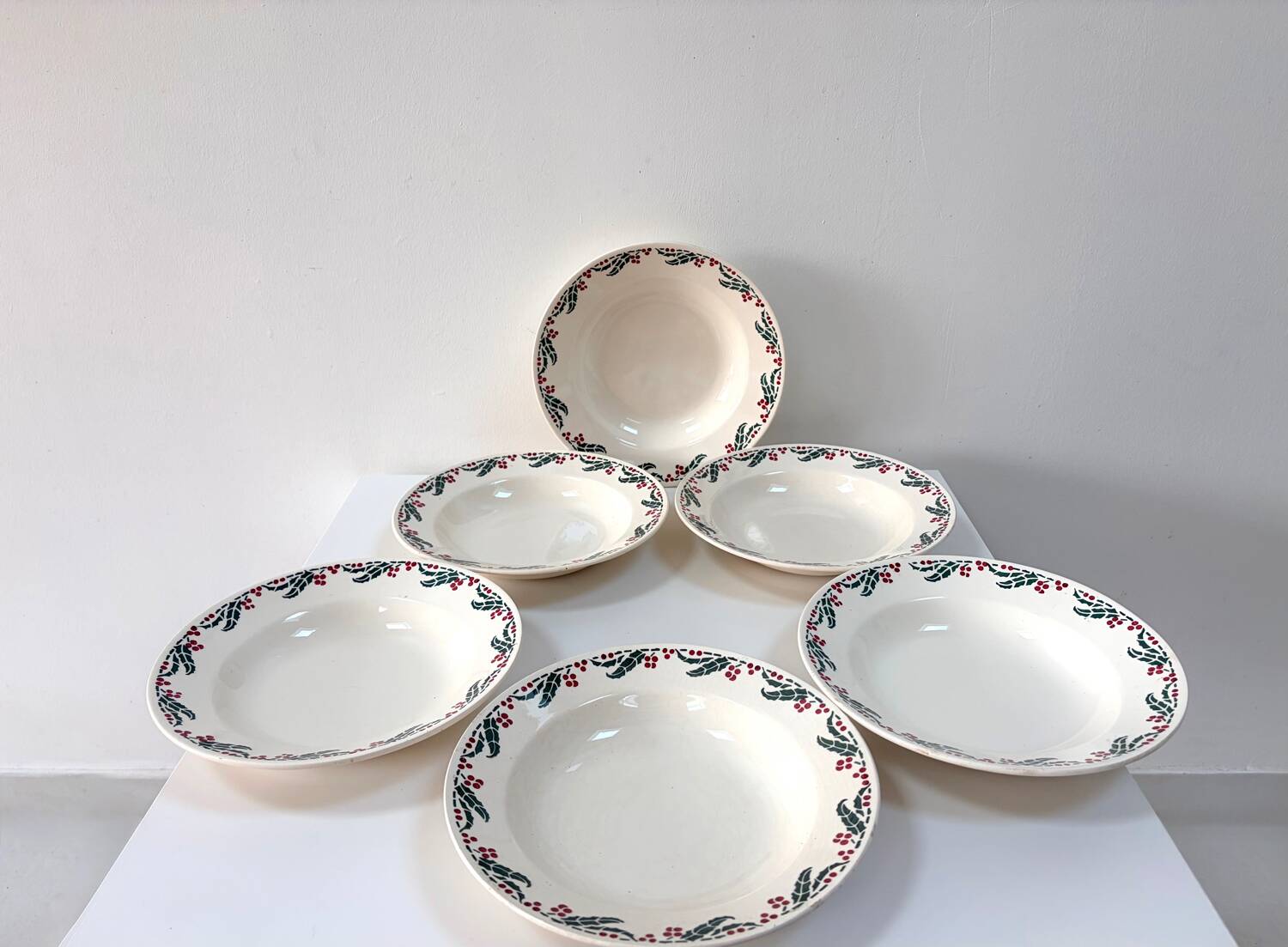 Set of 6 deep plates - Holly Model - HB&M Earthenware - 1900