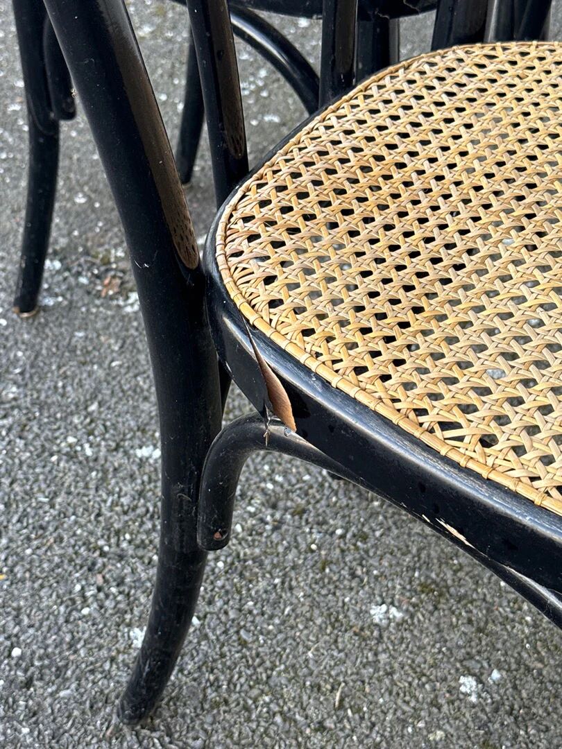 Set of 2 Bistro Chairs Style Thonet Furniture Black Wood and Cane