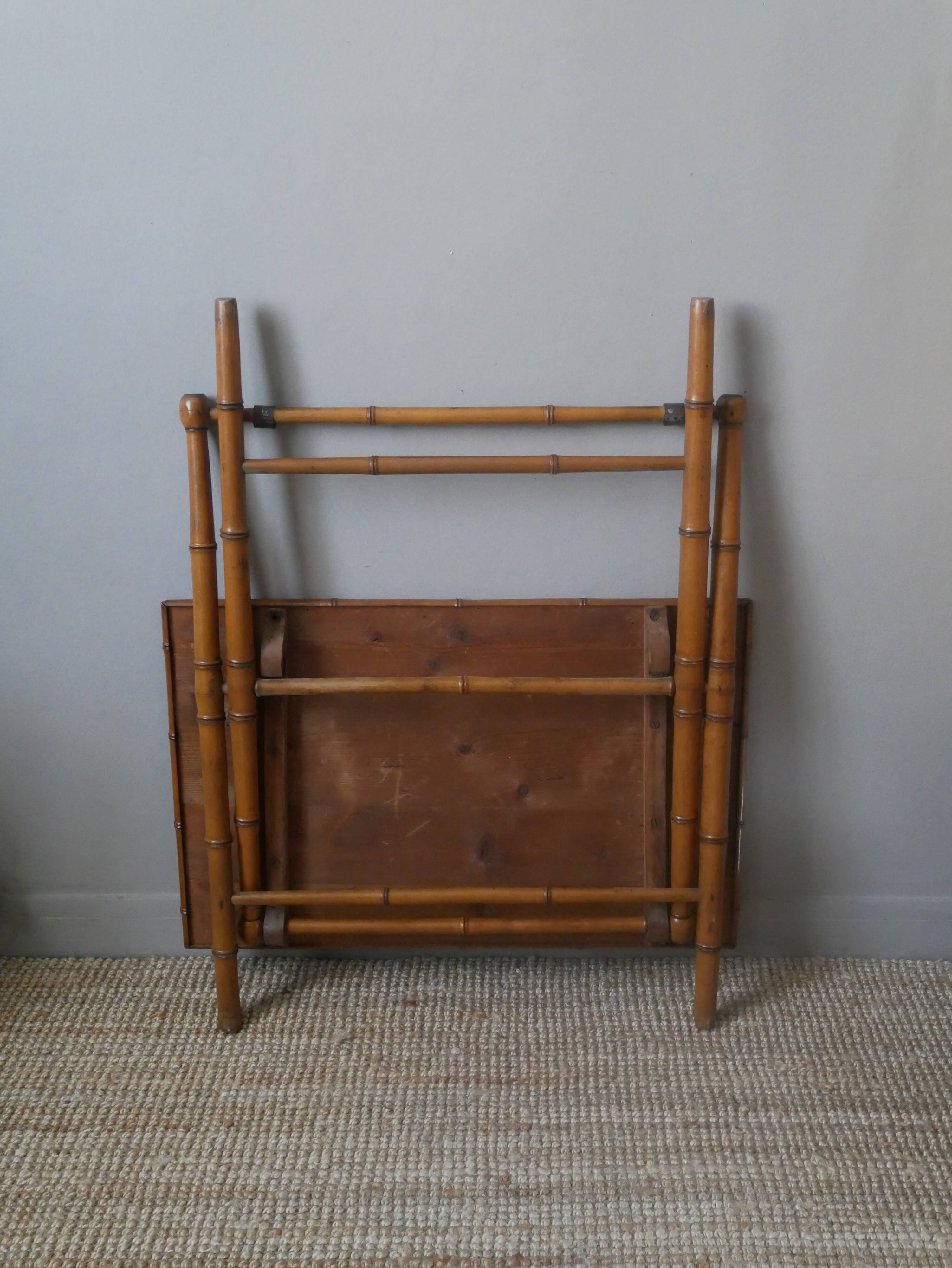 Retro 50s bamboo folding side table, bohemian country decor, console, entryway furniture