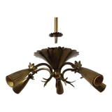 Lustre en laiton et verre du milieu du siècle Pietro Chiesa, années 1940