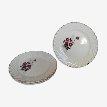 4 Ancient Dessert Plates K-G Luneville, Vence model, red roses flowers