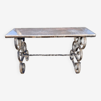 Wrought iron and marble console