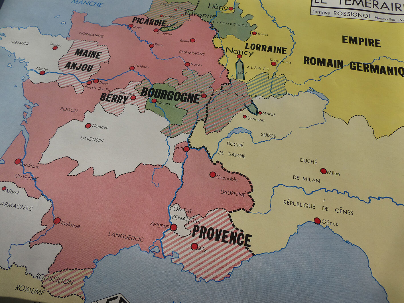 Rossignol school poster historic map No.9 - 10 Jeanne D'Arc and Louis XI