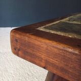 Brutalist Rustic Slate Tile & Oak Coffee Table, Belgium, 1960s
