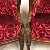 Pair of Transition period armchairs, trimmed with burgundy velvet