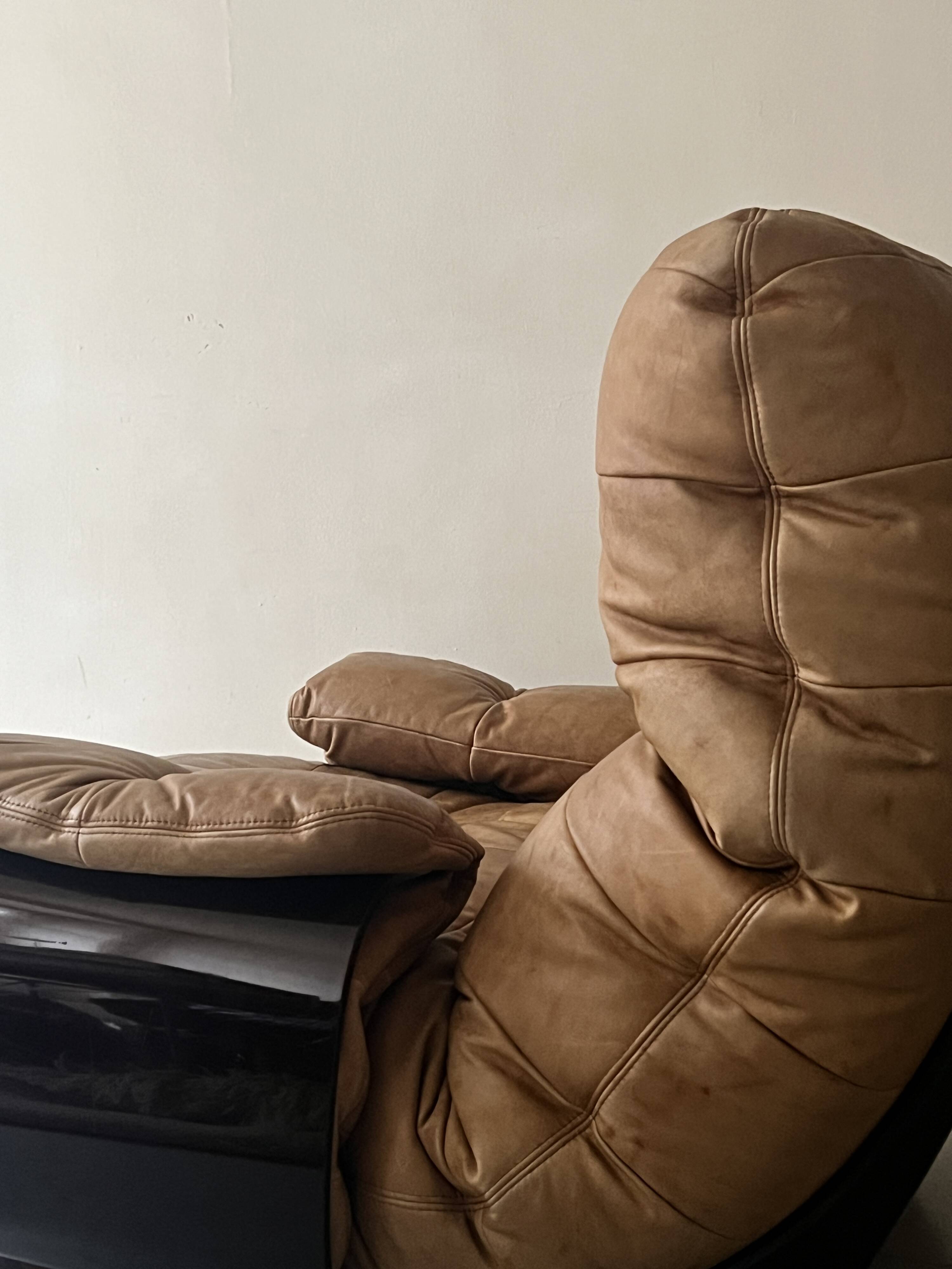 Marsala natural leather armchair by Michel Ducaroy for Ligne Roset, 1970