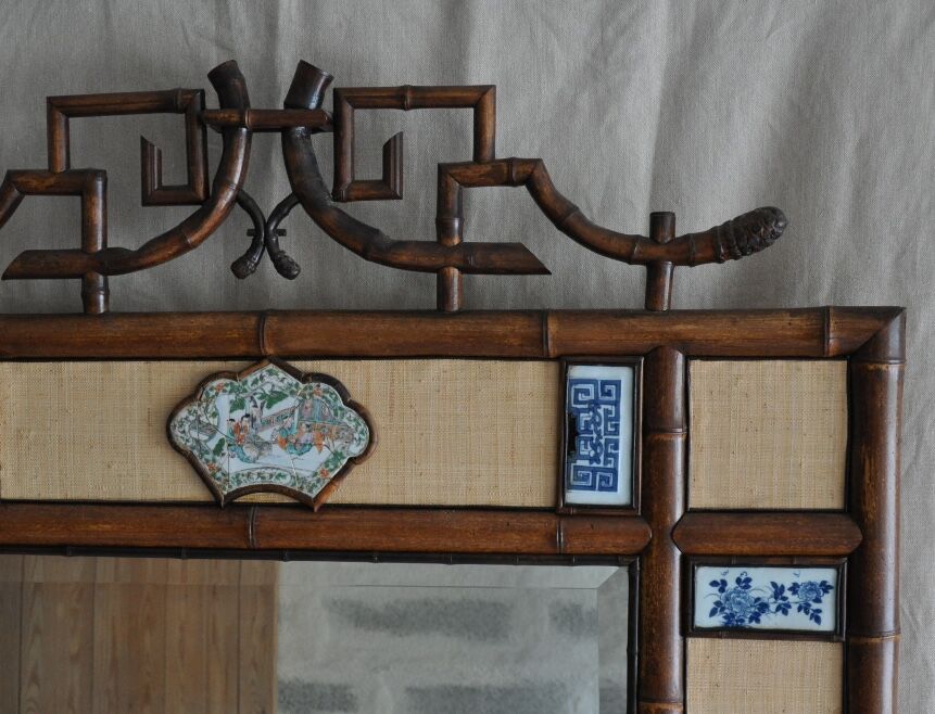 Chinese bamboo and ceramic mirror 120x175cm