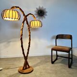 Old bamboo and rattan floor lamp design 60s Louis Sognot vintage lamp