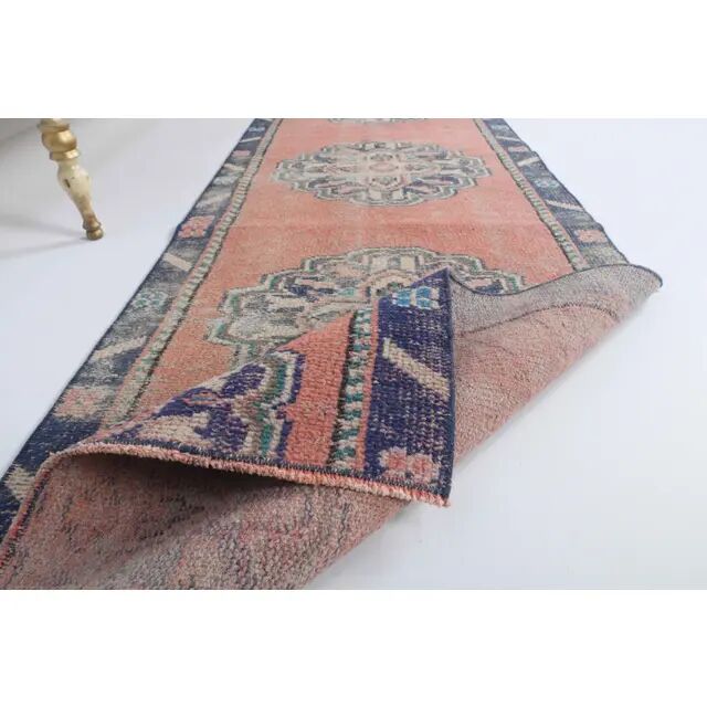 Vintage Turkish Oushak handmade cotton orange wool runner 73x273