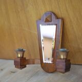 Vintage wooden wall light, wall light with art deco mirror