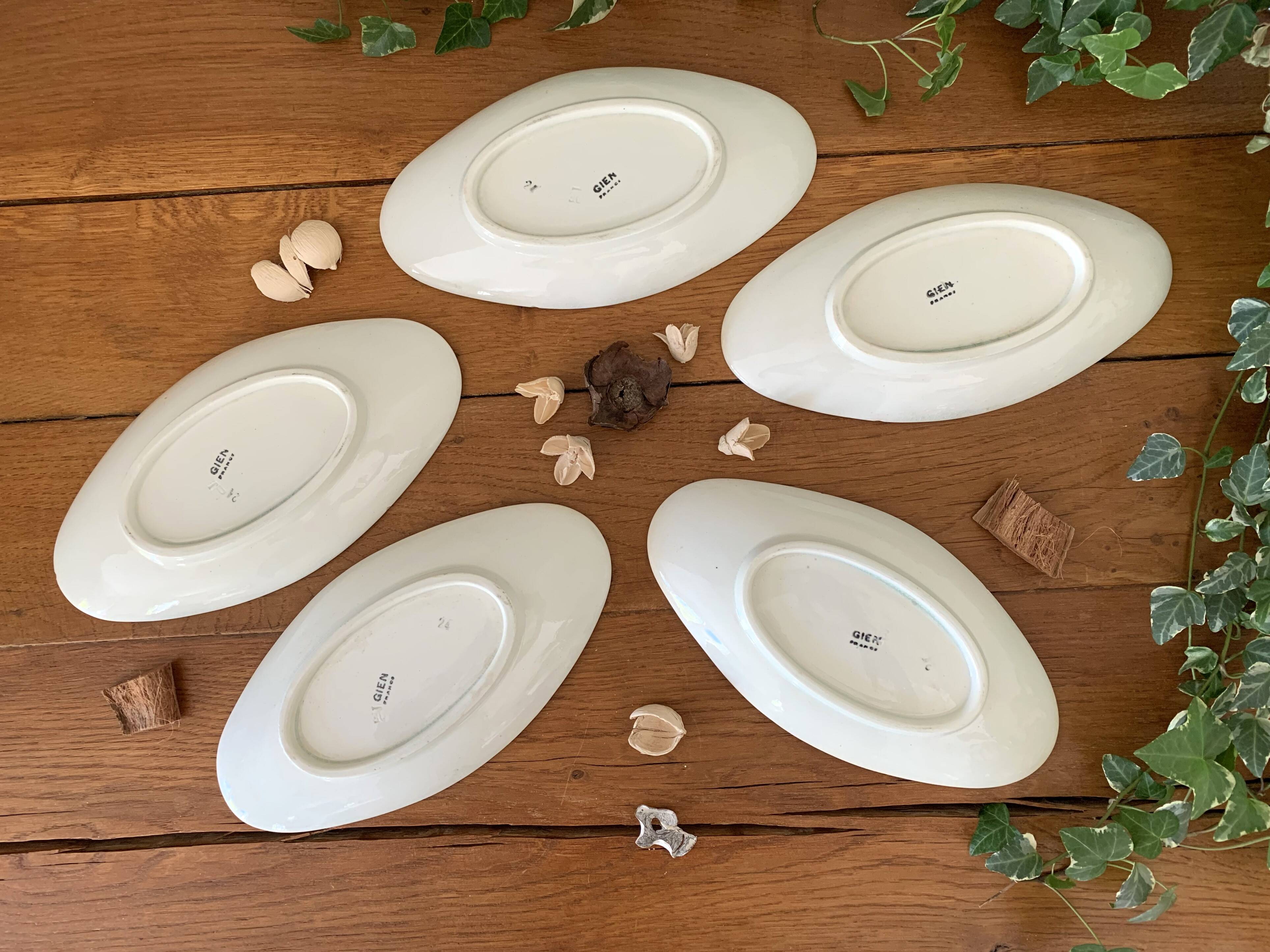 Five old earthenware bowls / butter dishes from GIEN