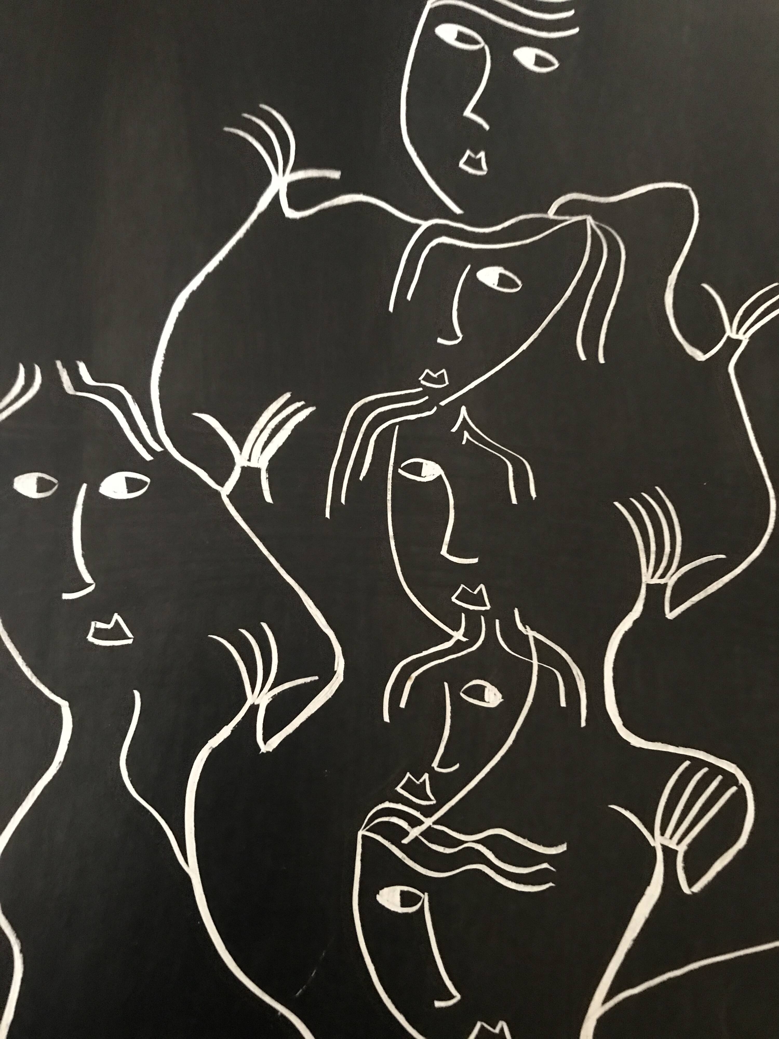 Original drawing abstract faces Yves Nivelle