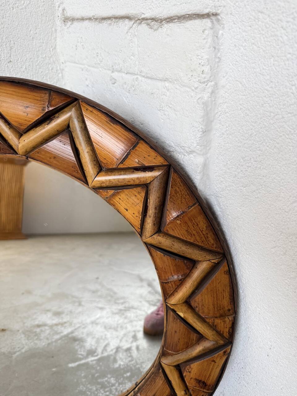 Round rattan mirror 1980