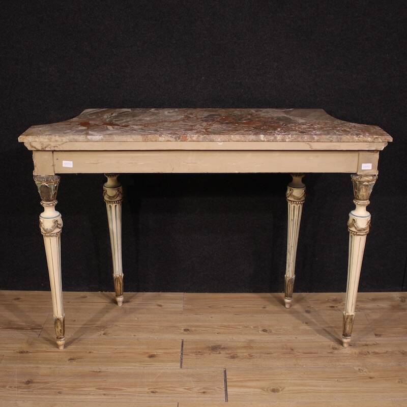 Italian lacquered Louis XVI-style console table with marble top