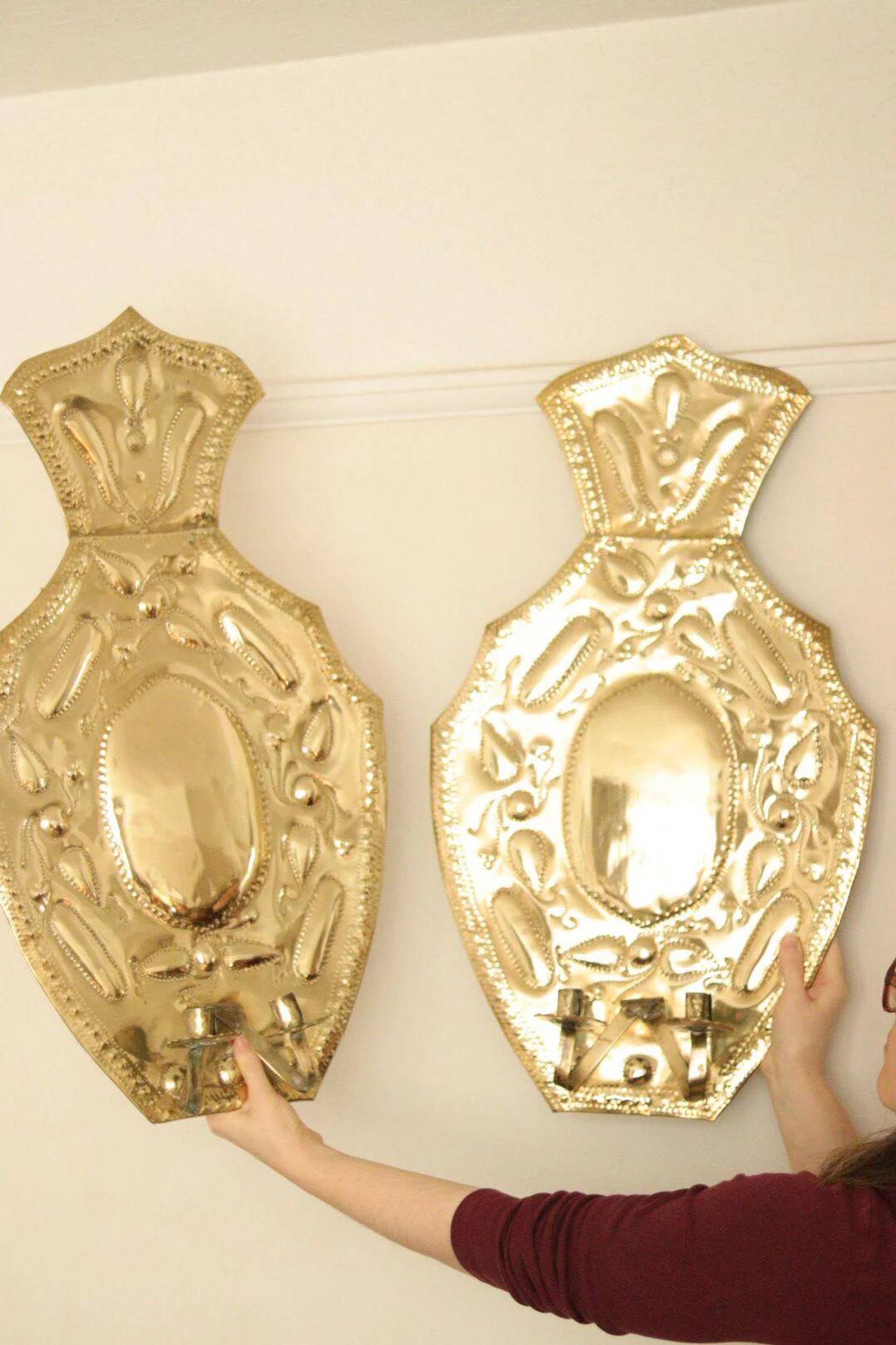 Pair of large baroque style mid-century Swedish brass sconces