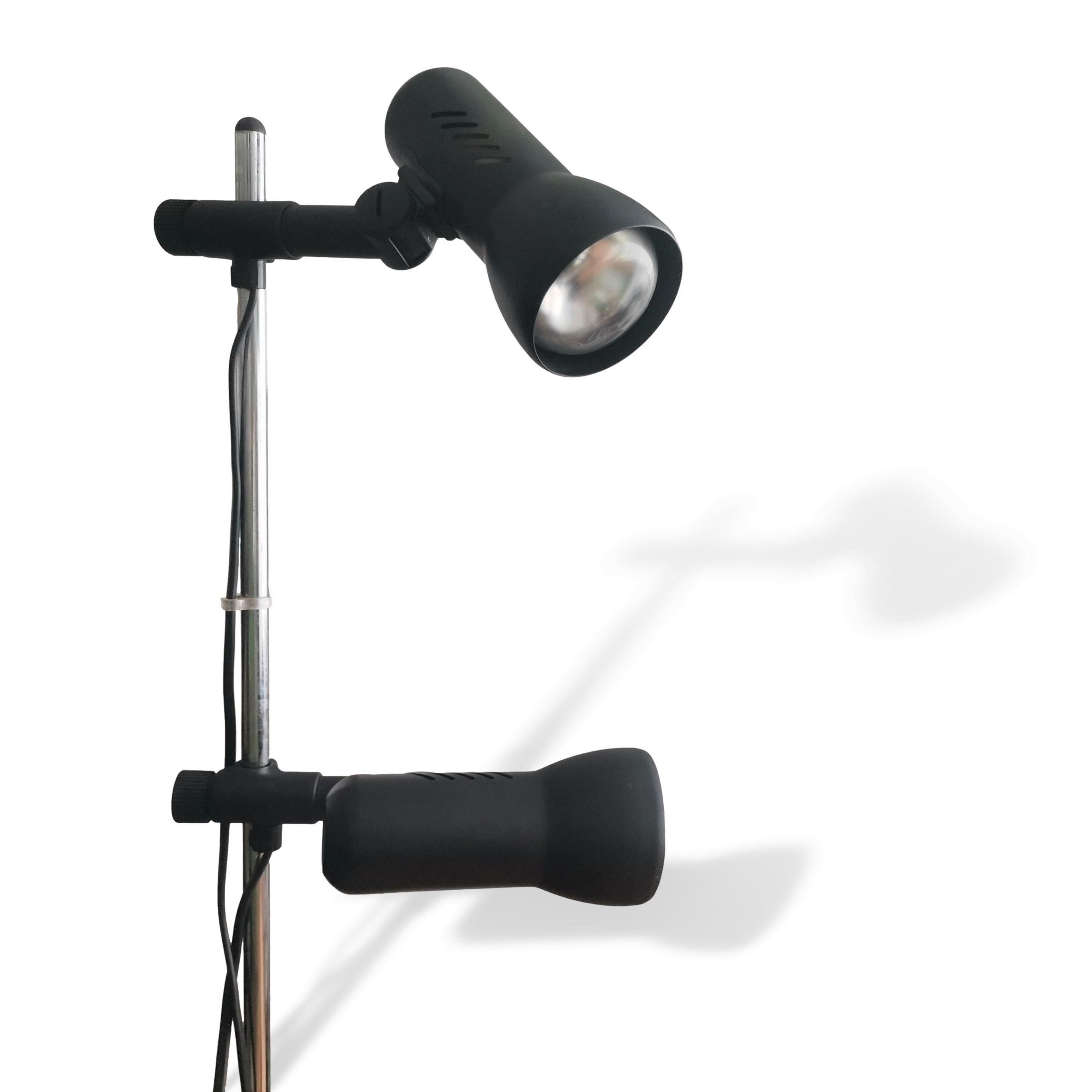Mid century modern black metal floor lamp with 2 spot lights