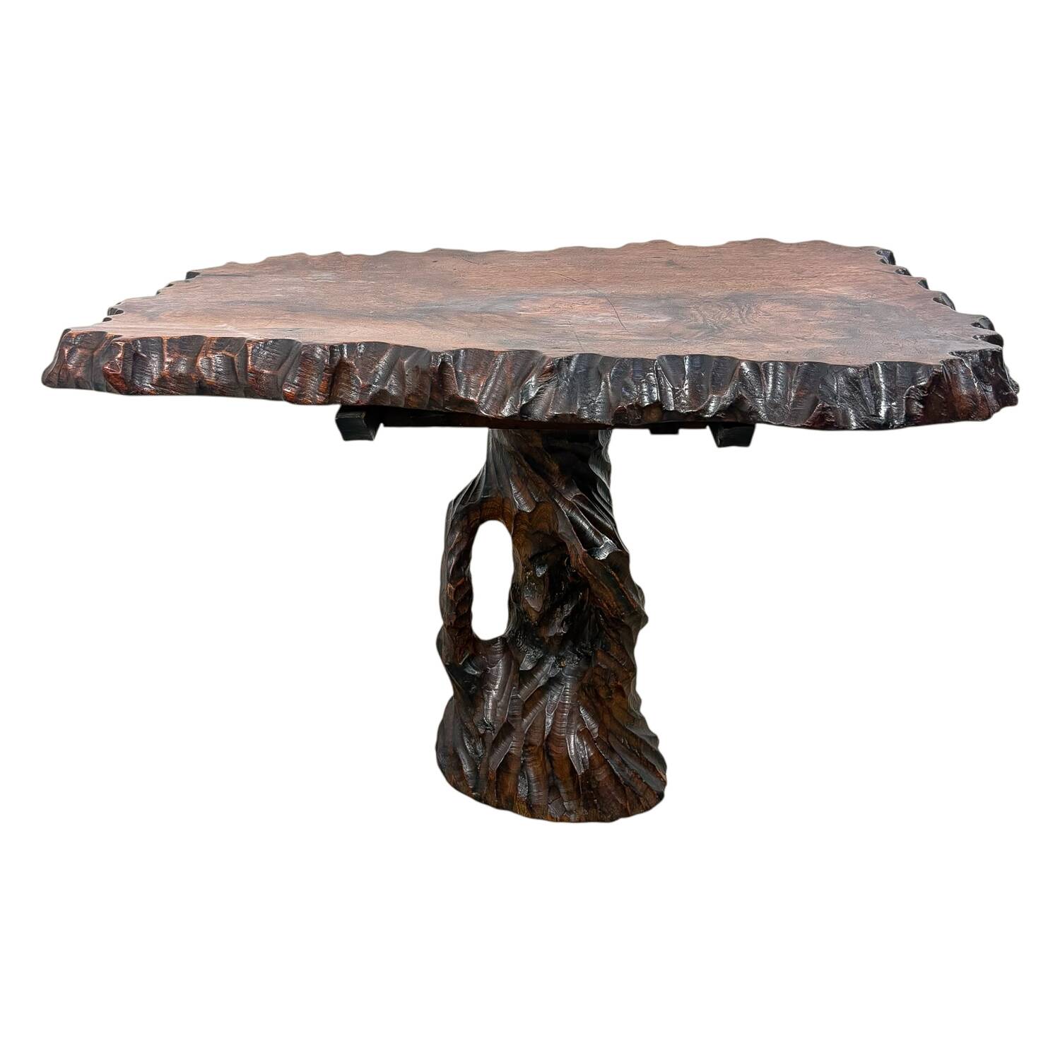 Hand-Carved Camphor Wood Organic Side Table – Sculptural Brutalist Design
