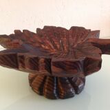 Brutalist wooden candlestick shaped vine leaf /vintage 60s-70s