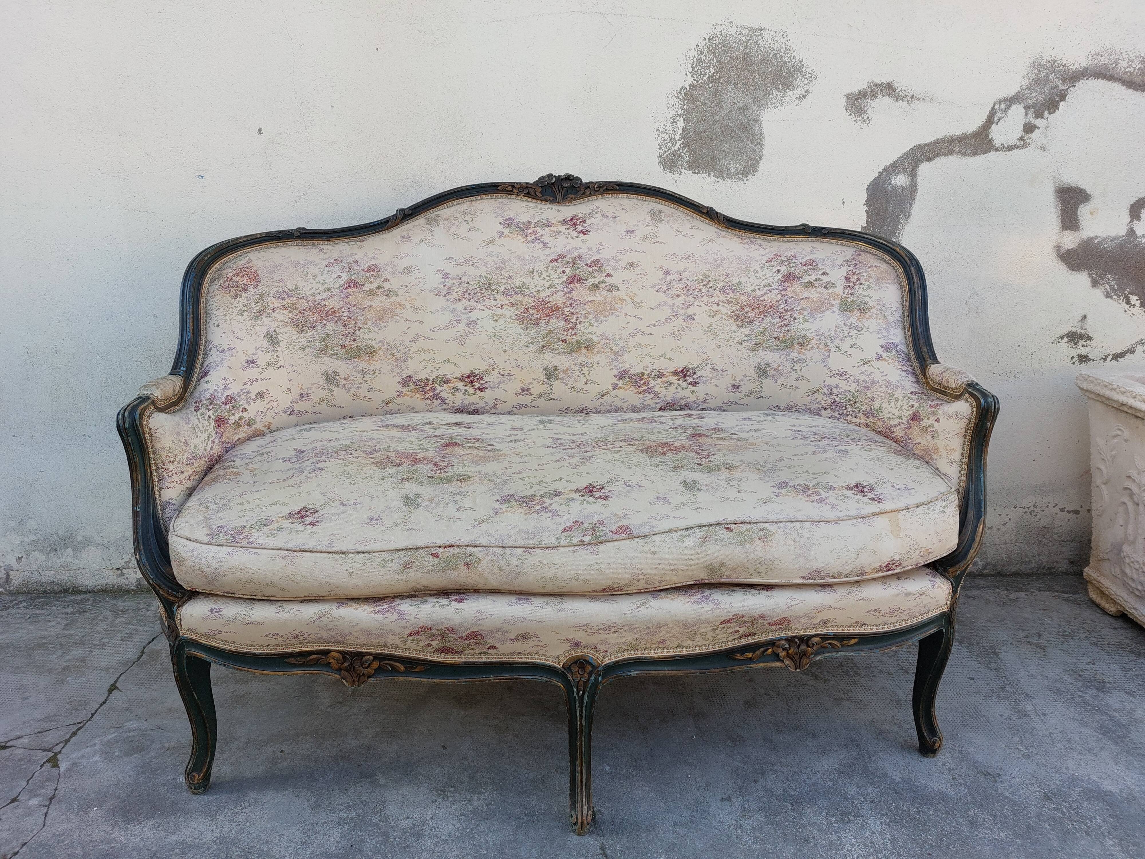 Sofa bench louis XV carved basket