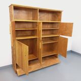 Vintage rattan and light wood storage unit from the 60s