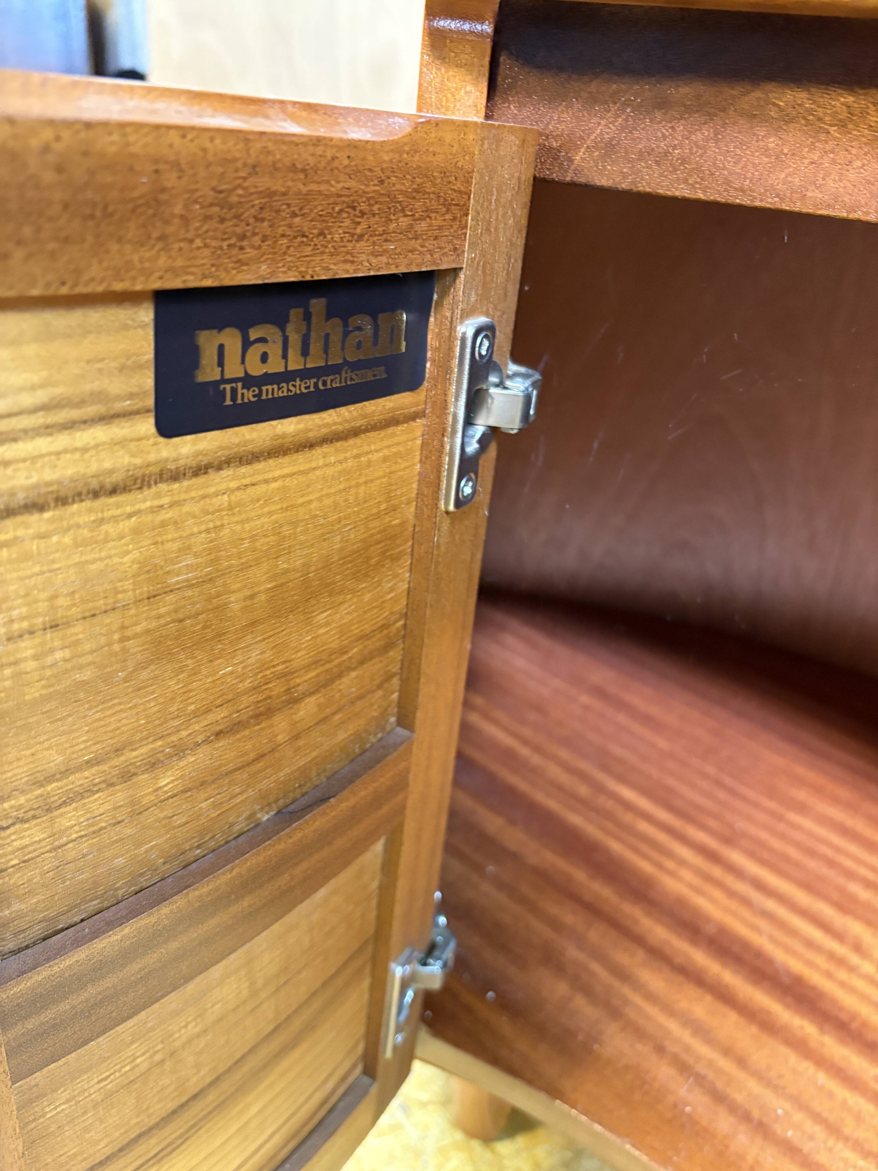Vintage Nathan Teak Corner Cabinet (c. 1960s–1970s) – Mid-Century Modern  A