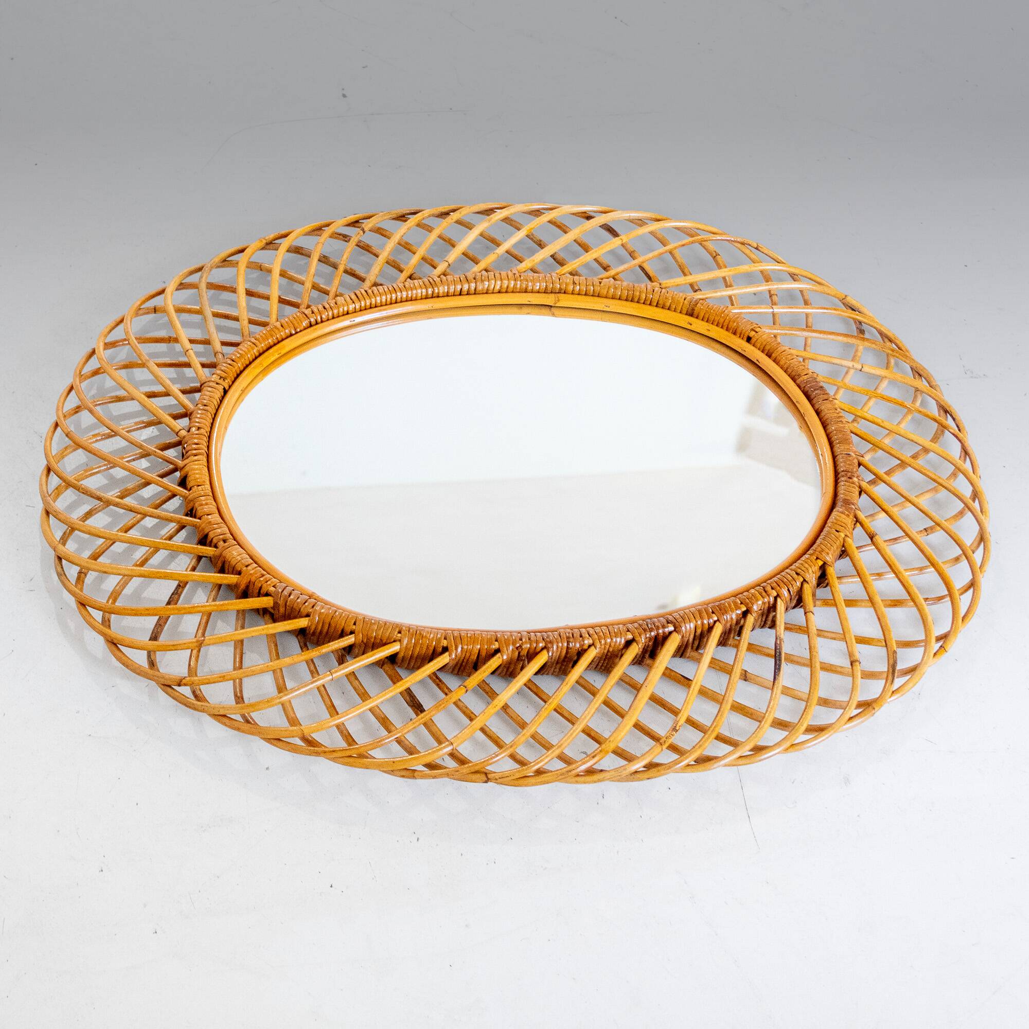 Mid- Century Modern Sunburst Bamboo Mirror, Franco Albini, Italy 1960s