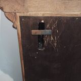 Trypic mirror, with tablet. Velvet and openwork metal braces