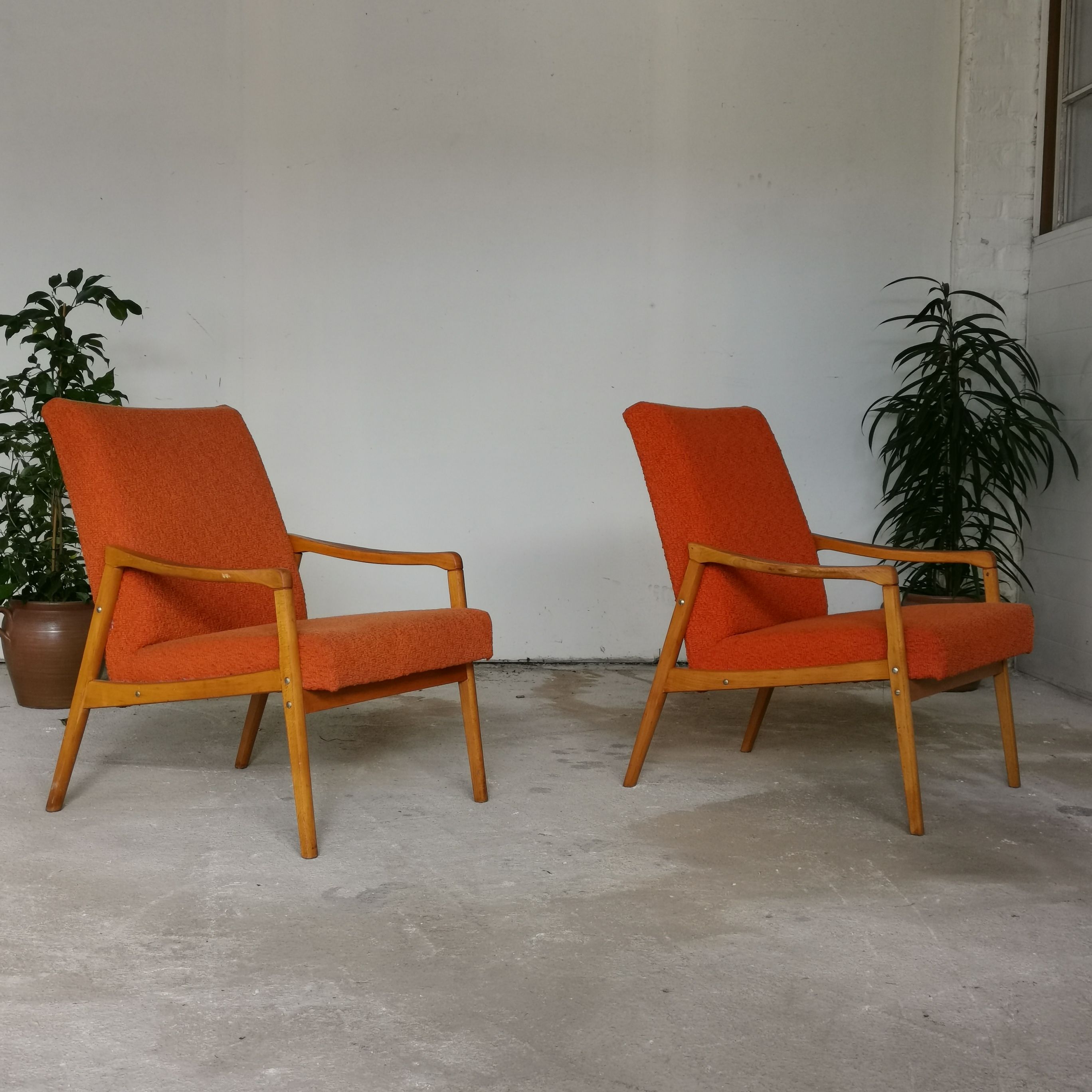 Pair of armchairs by Jiri Jiroutek for Interier Praha, orange color 1970