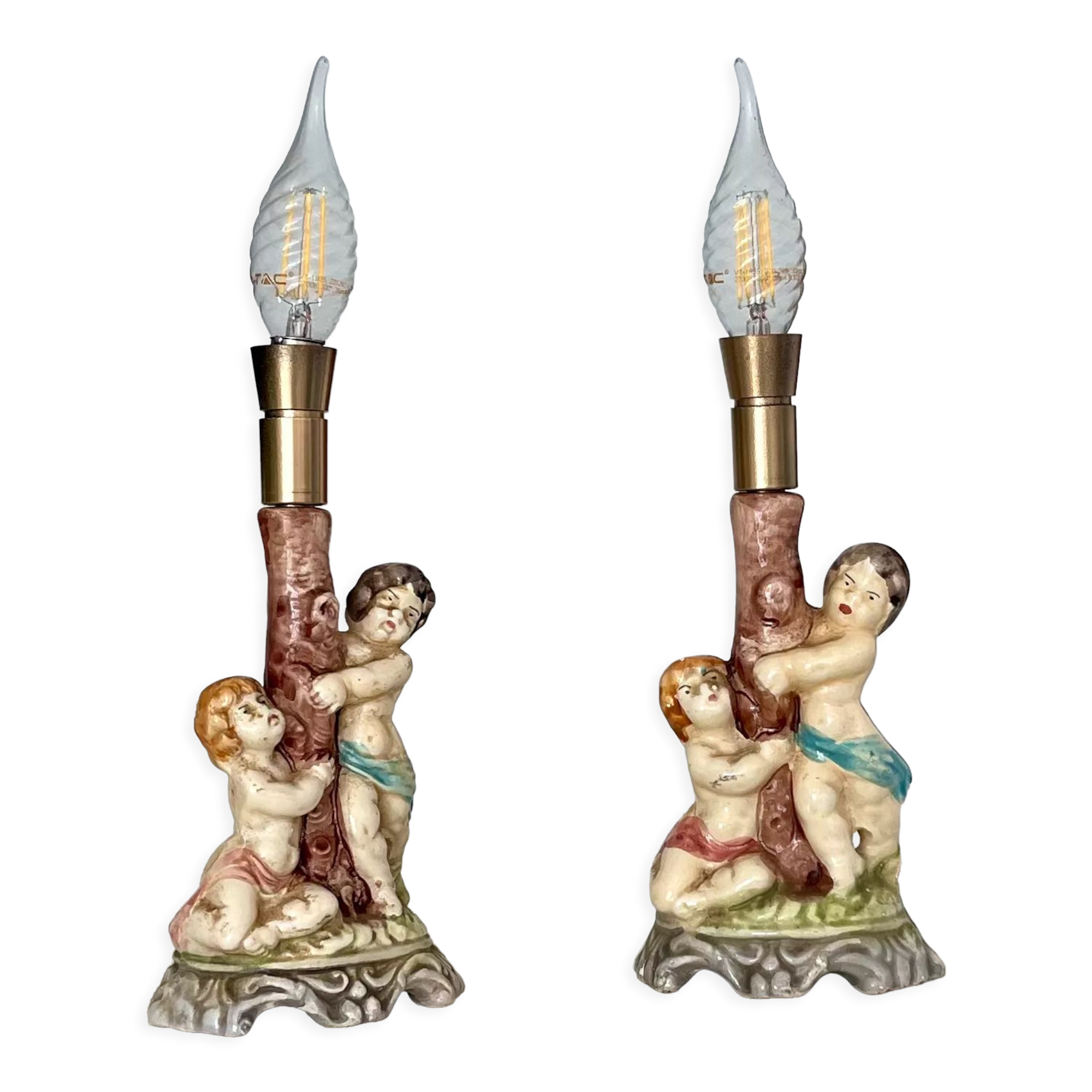 Duo of antique ceramic lamps.