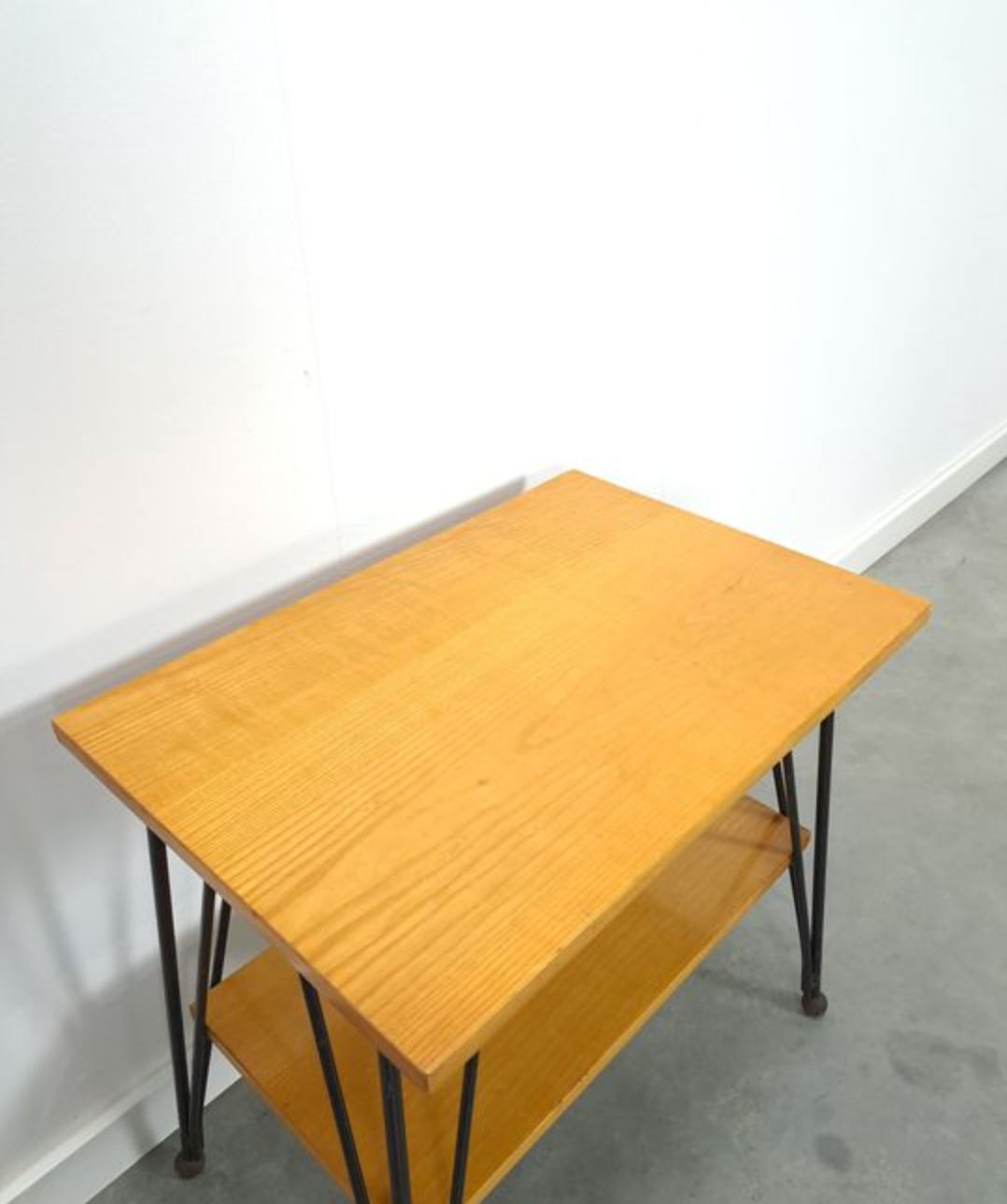 Vintage veneer table with steel legs