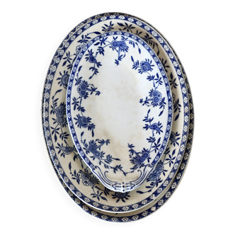 3 oval serving dishes - Dresden porcelain - Floral pattern