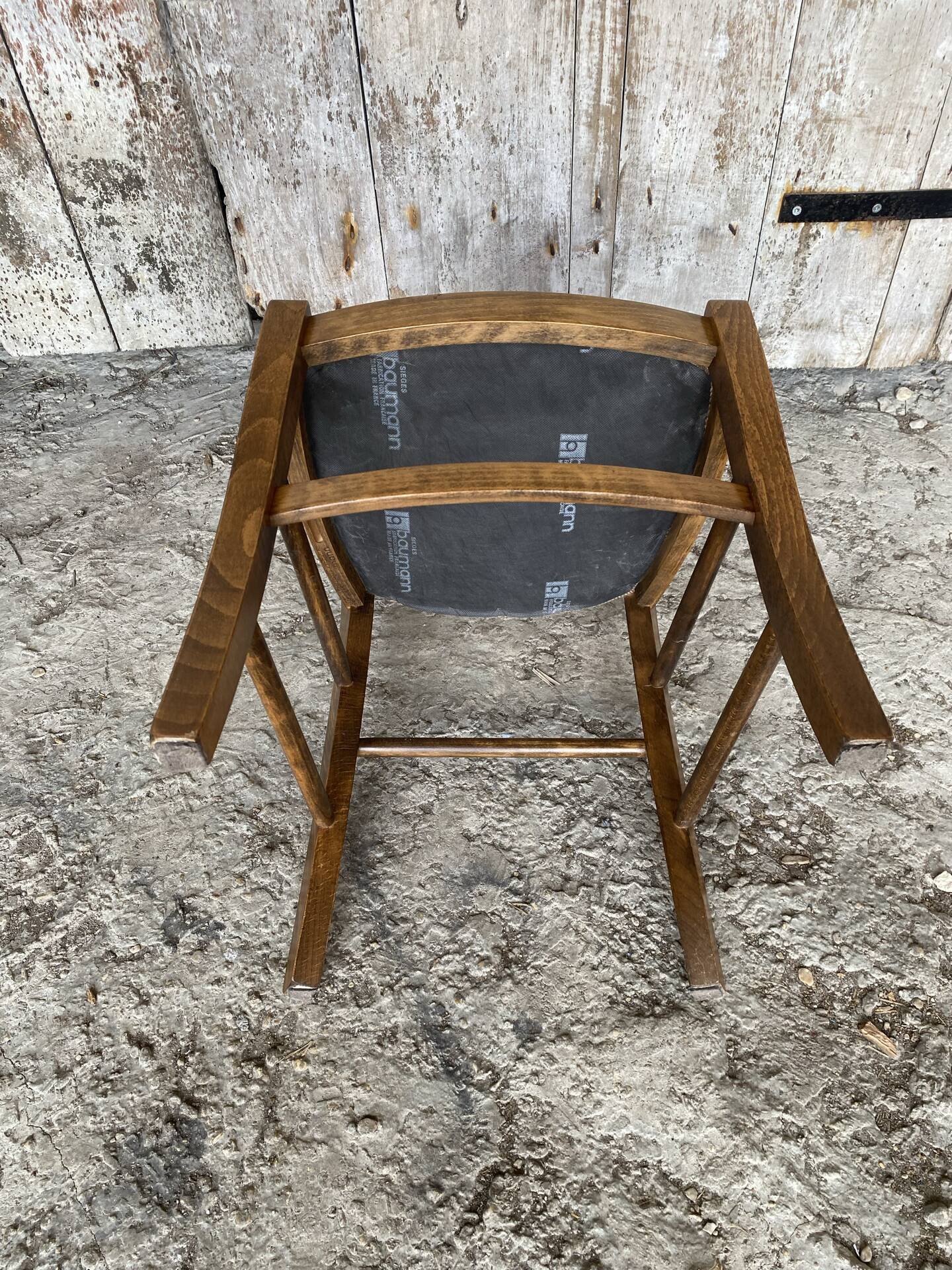 Set of 3 Antique BAUMANN Chairs Wood + Vintage Fabric Cushion Seat