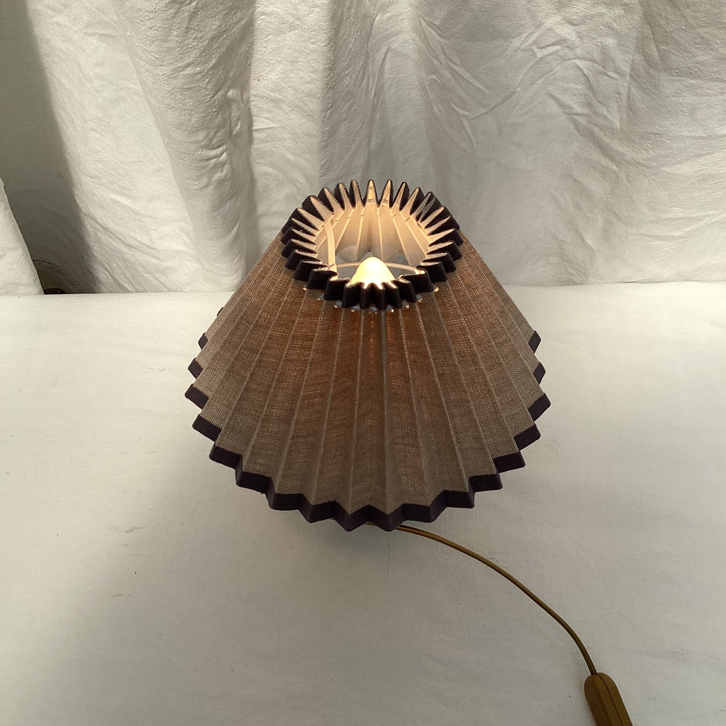 Ceramic lamp signed with pleated lampshade