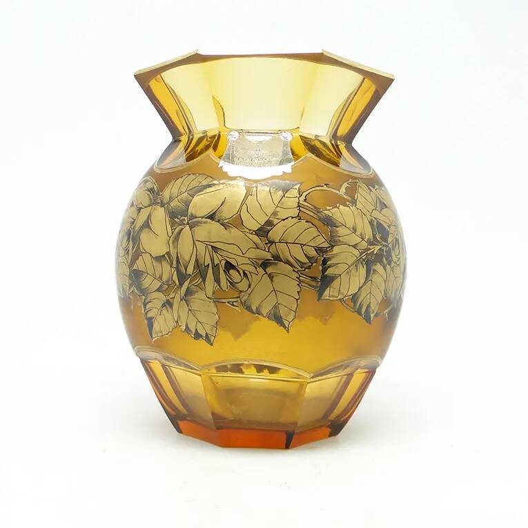 Vase, crystal, hand-painted, designed by Kamenický Šenov, Czech Republic, 19th century