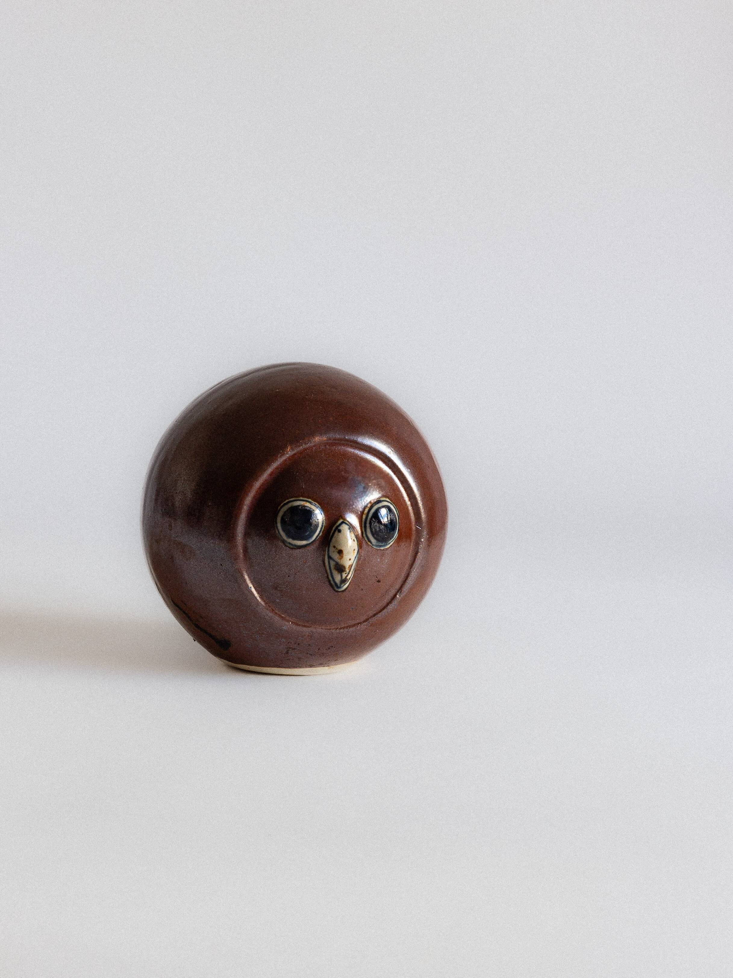 Glazed stoneware owl head, 1950s-60s