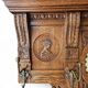 Dutch entryway wall coat rack / solid wood / carved decorations and mirror in the center / 1950s
