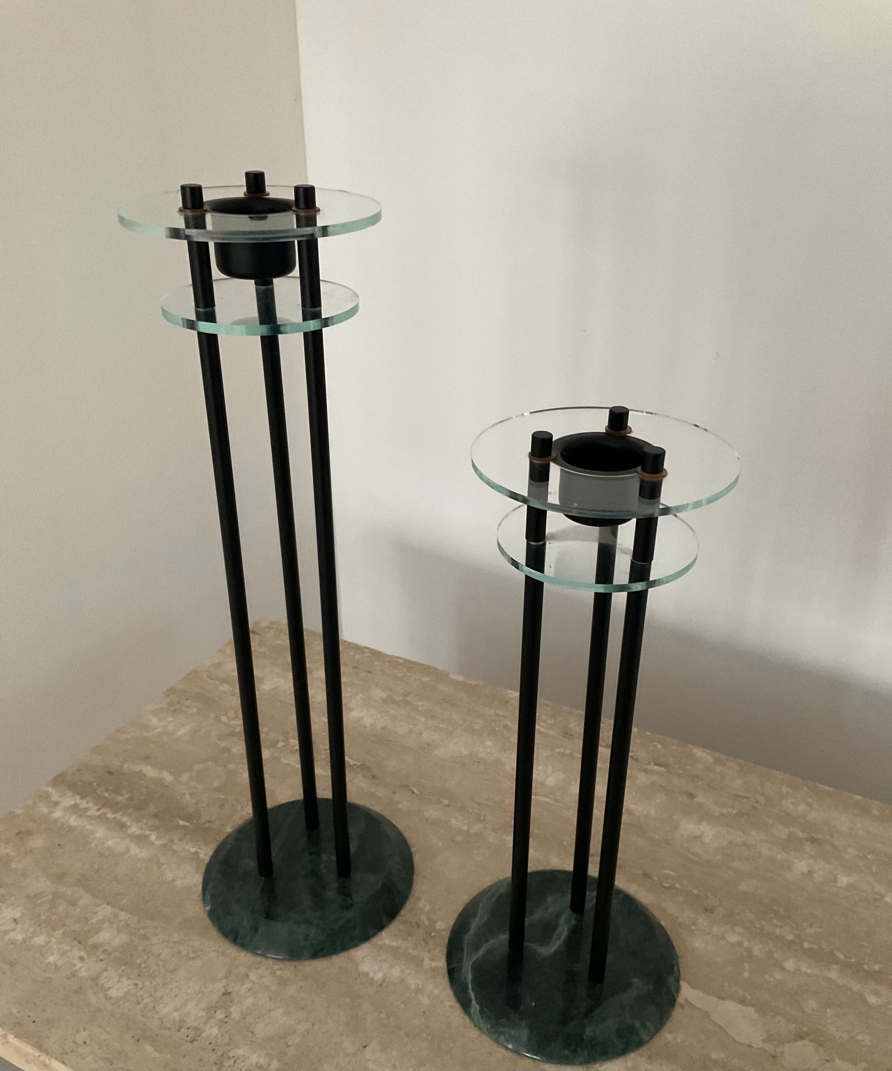 Duo of vintage candle holders in marble and plexiglass 70s-80s