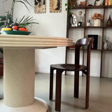 Vintage table, beige lacquered top and bamboo legs.