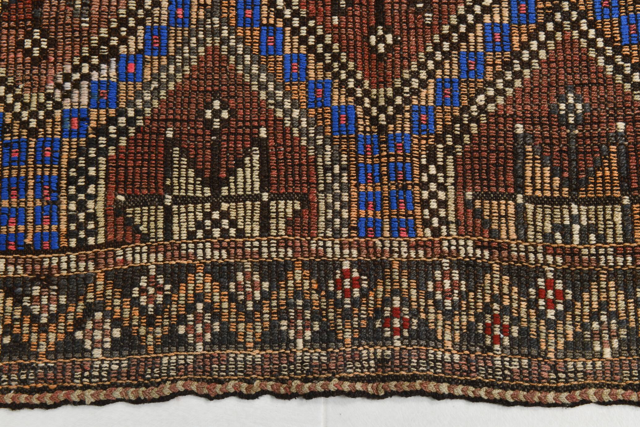 Blue & Brown Star Pattern Kilim Rug, 153x315Cm