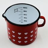 Vintage red enamelled measuring jug with hearts